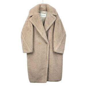 Max Mara Beige Alpaca & Wool Blend Longline Coat Womens